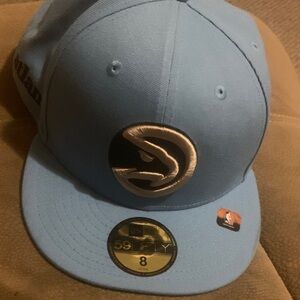 New Era Light Blue Atlanta Hawks Fitted Hat with Cream Logo